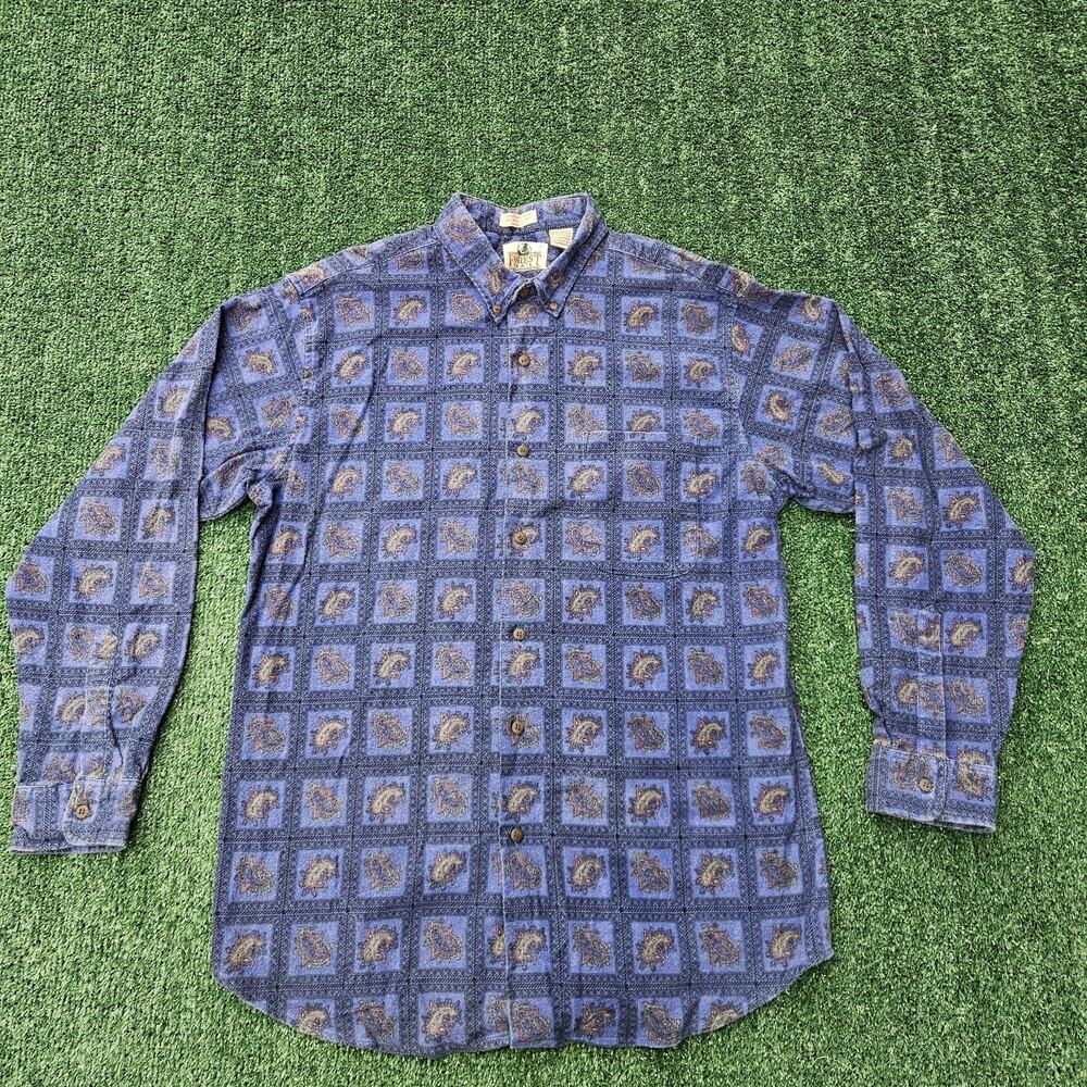 Forest Trail Mens 100% Cotton Flannel Blue Long Sleeve Shirt Size Large